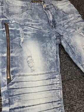 Bleecker & Mercer Men's Distressed Moto Biker Jeans 36x32 Acid Wash Retro Y2K